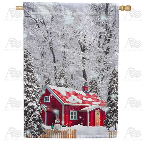 Winter At Red Cabin Double Sided House Flag
