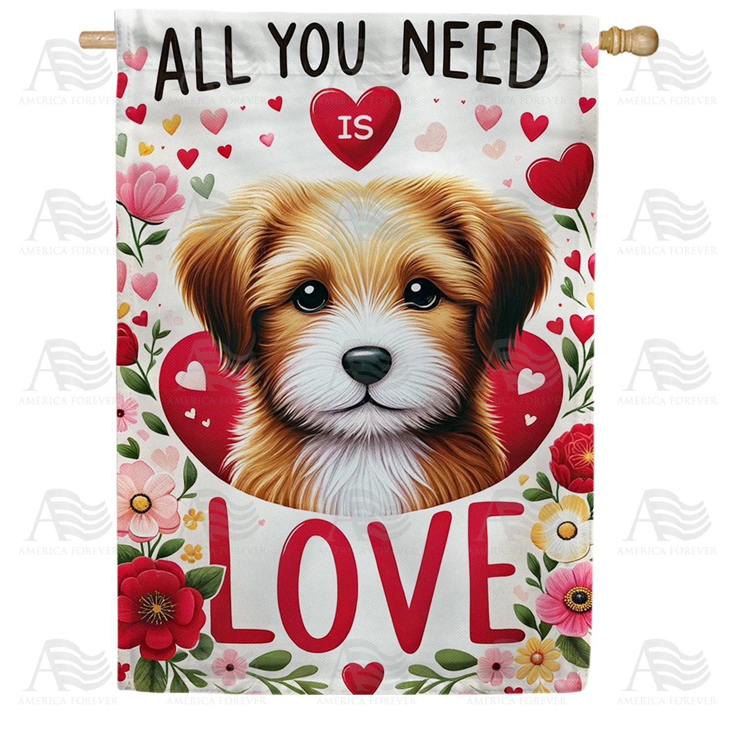 Puppy Love Valentine Double Sided House Flag