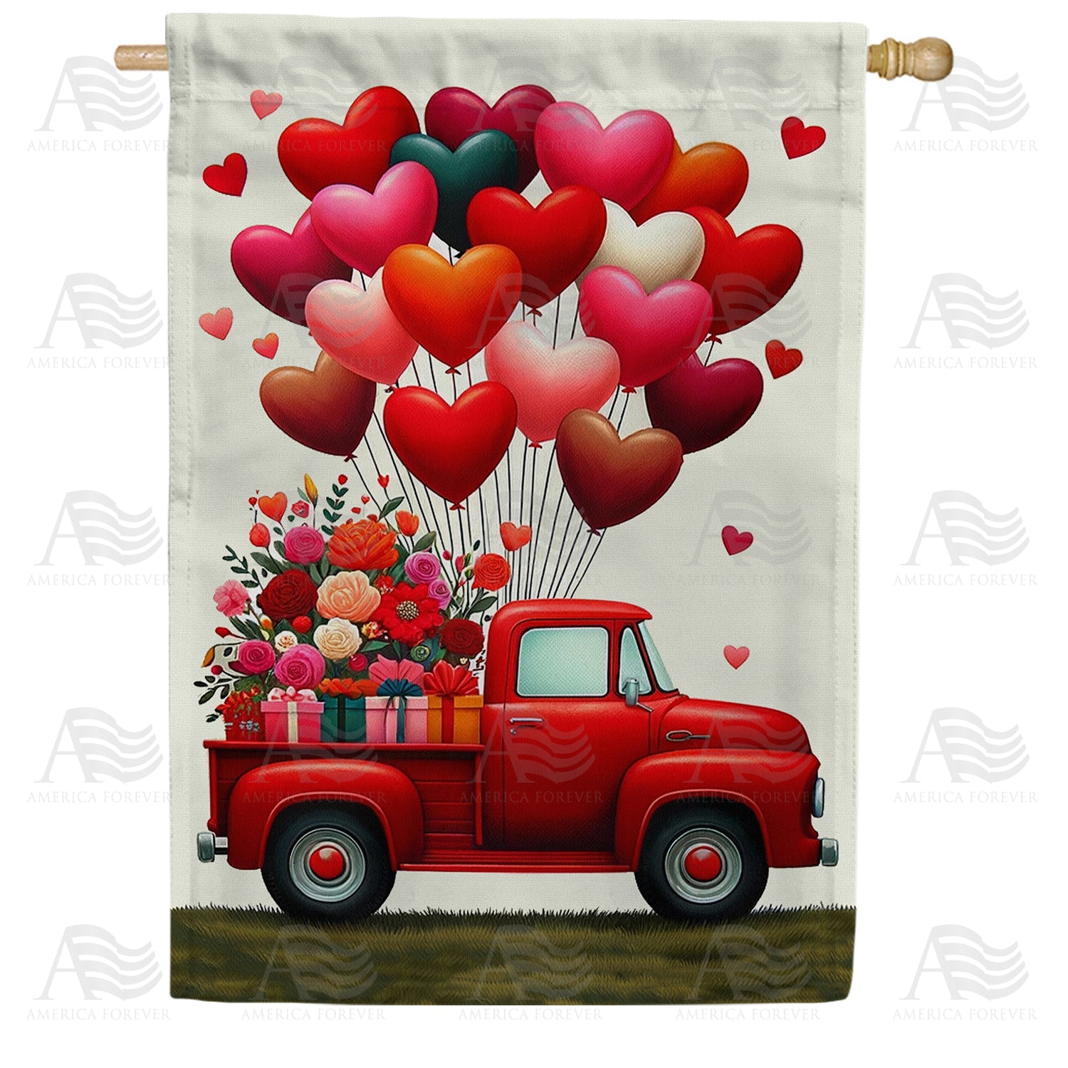Heart Balloons and Blossoms Delivery Double Sided House Flag