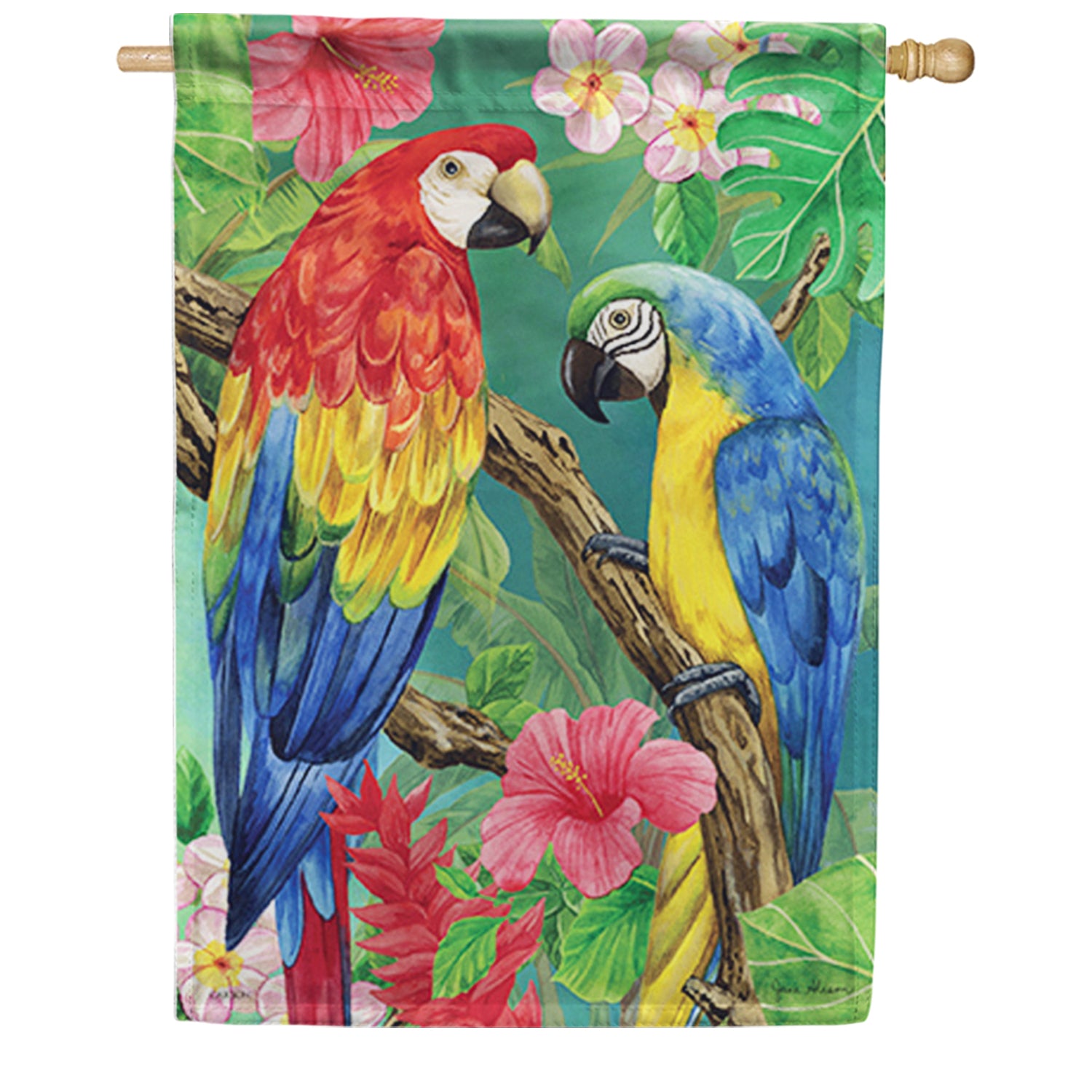 Tropical Parrots House Flag