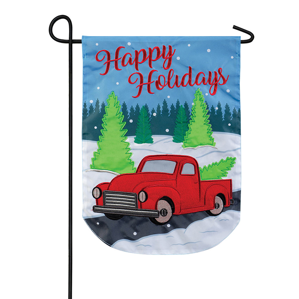 Holiday Truck Happy Holidays Appliqued Garden Flag