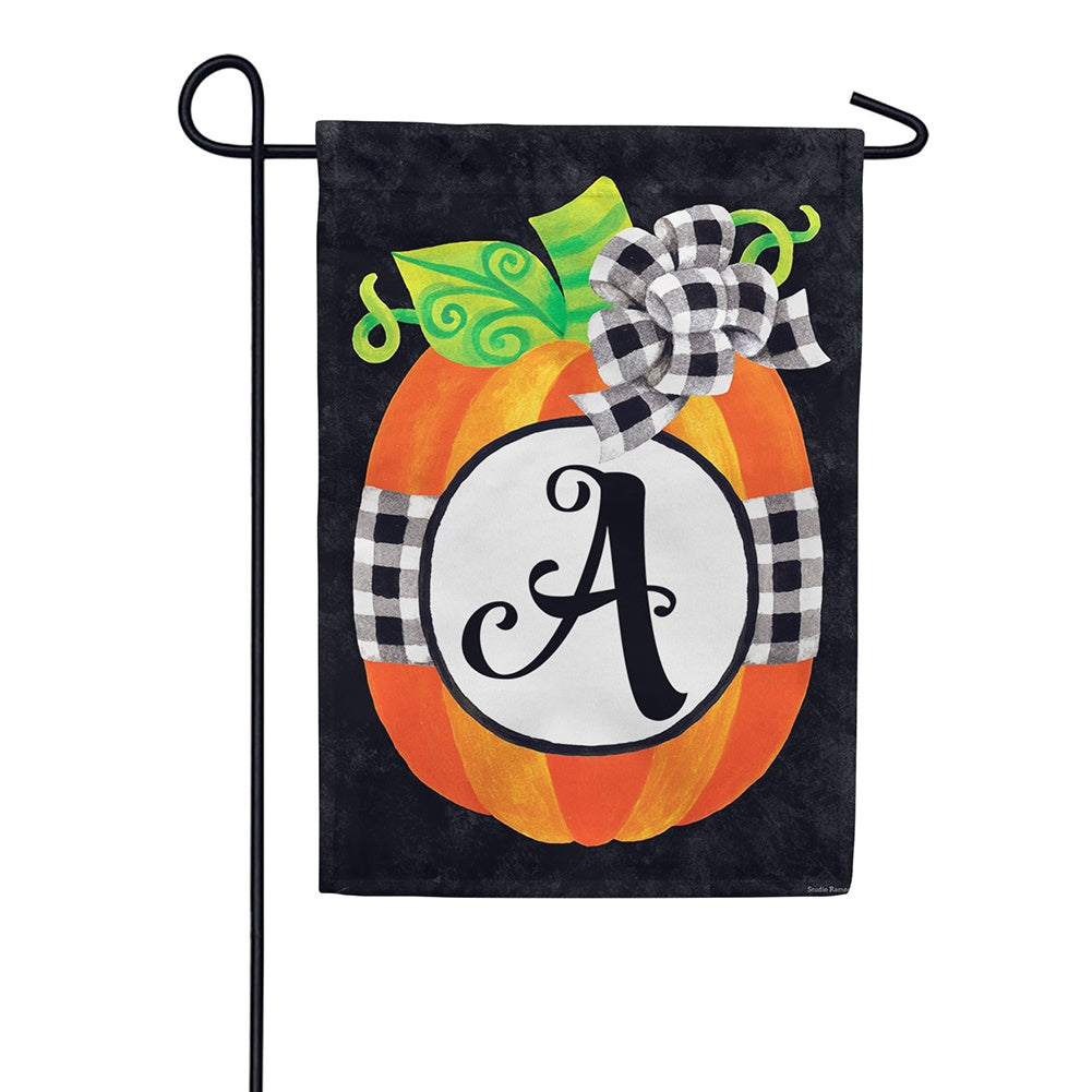 Gingham Pumpkin Monogram Appliqued Double Sided Garden Flag