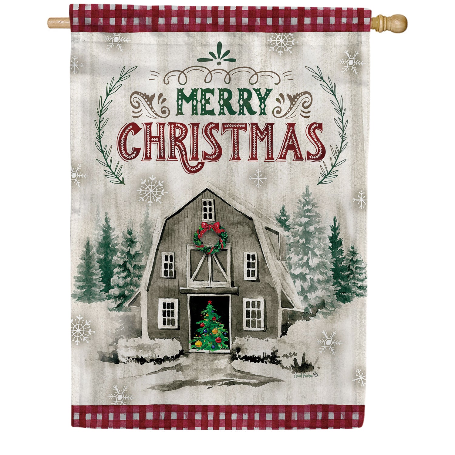 Merry Christmas Barn House Flag