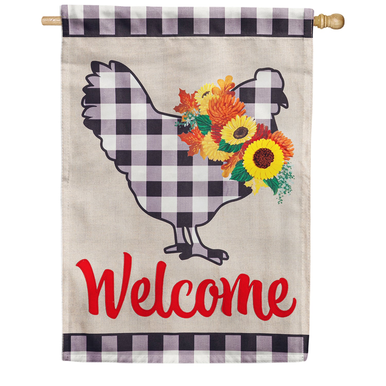 Buffalo Check Chicken Burlap Double Sided House Flag