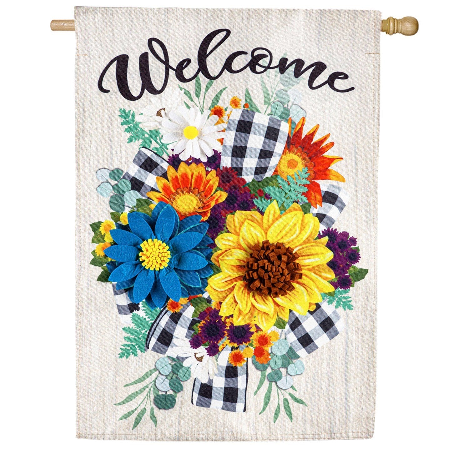 Buffalo Check Floral Swag Double Sided House Flag