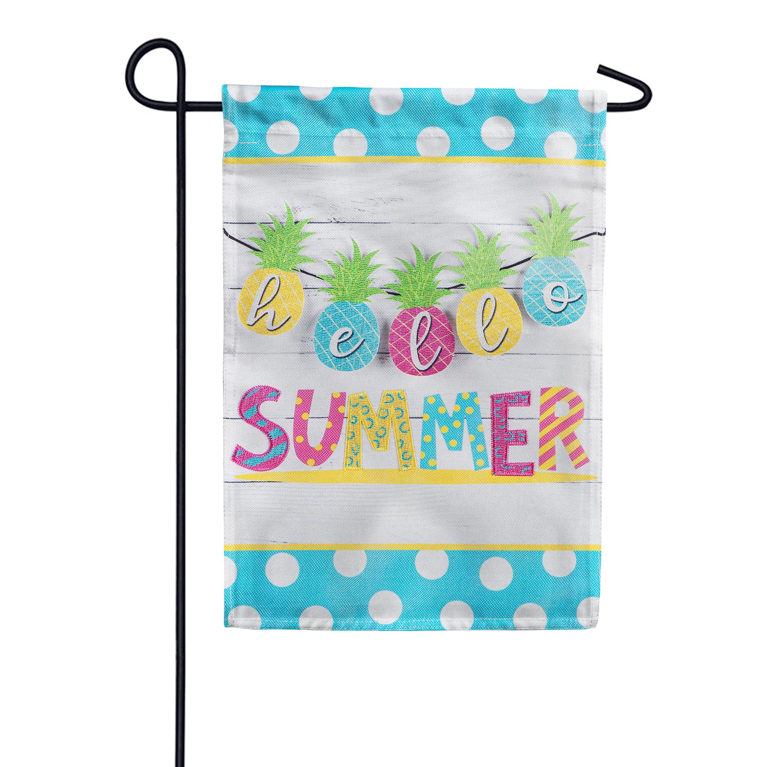 Hello Summer Pineapple Banner Burlap Garden Flag