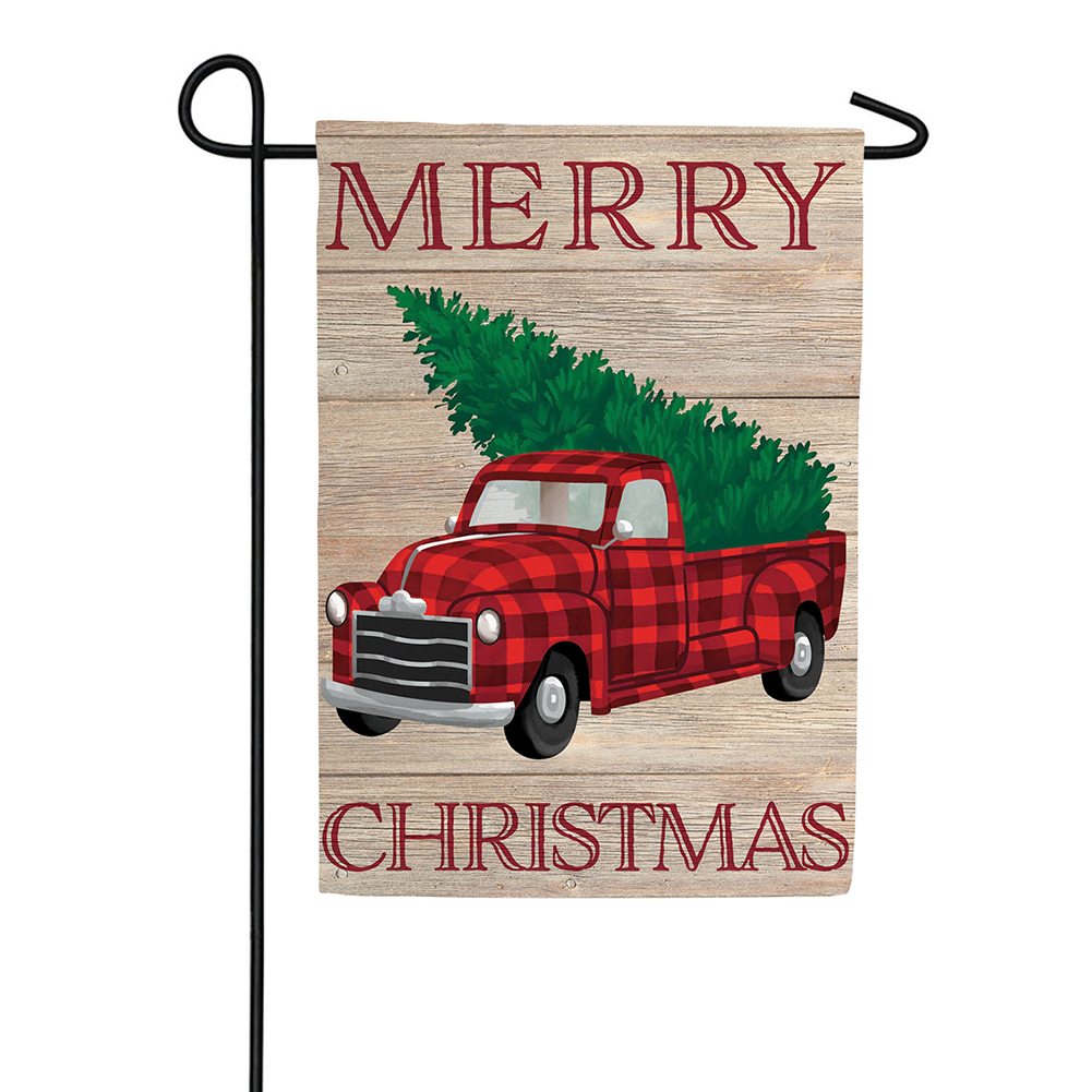 Holiday Plaid Truck Double Sided Garden Flag