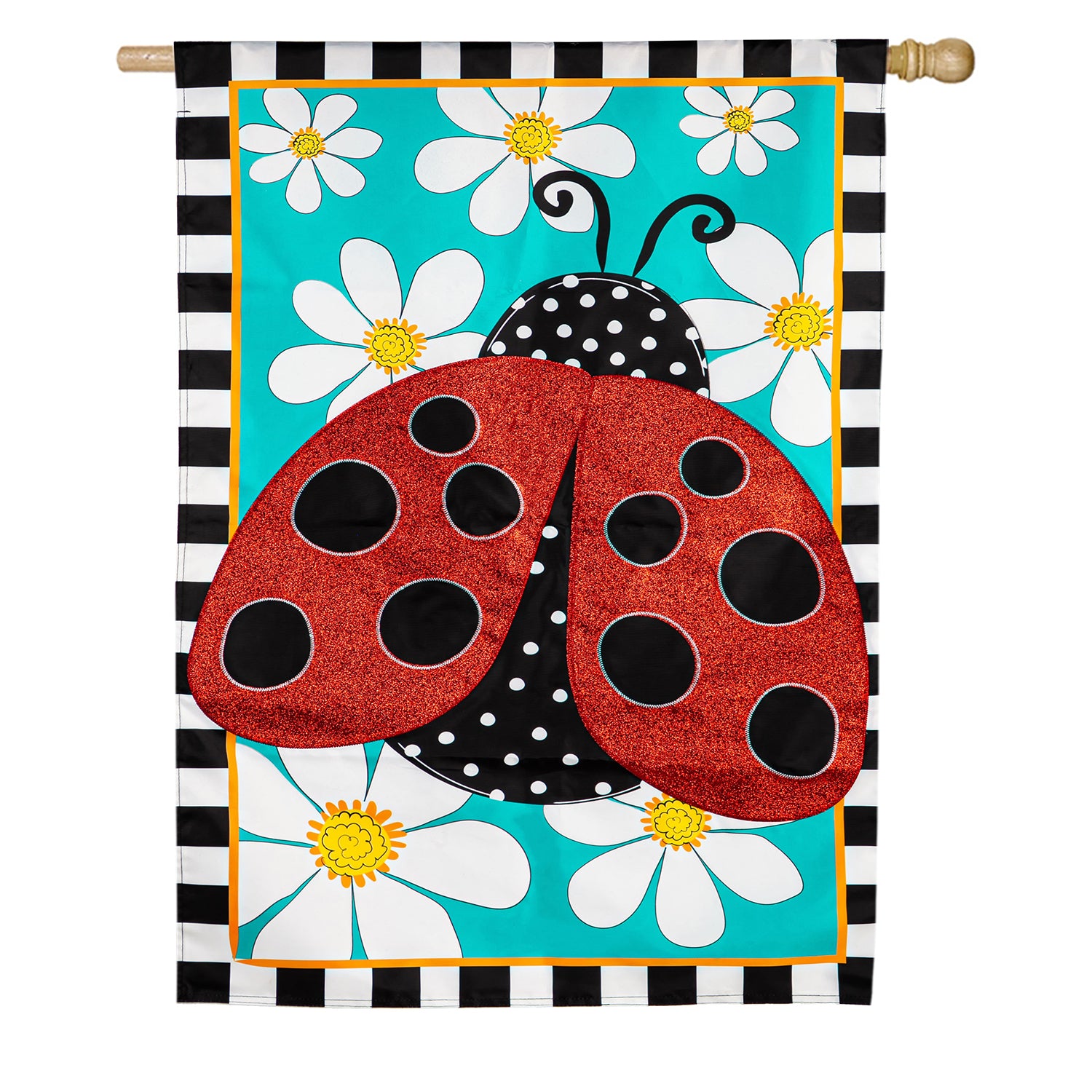 Ladybug with Daisies Double Appliqued House Flag