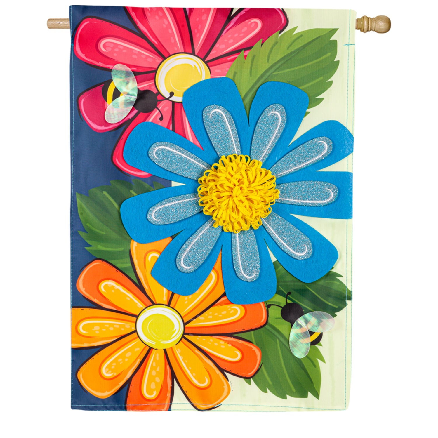 Evergreen Spring Floral Double Appliqued House Flag