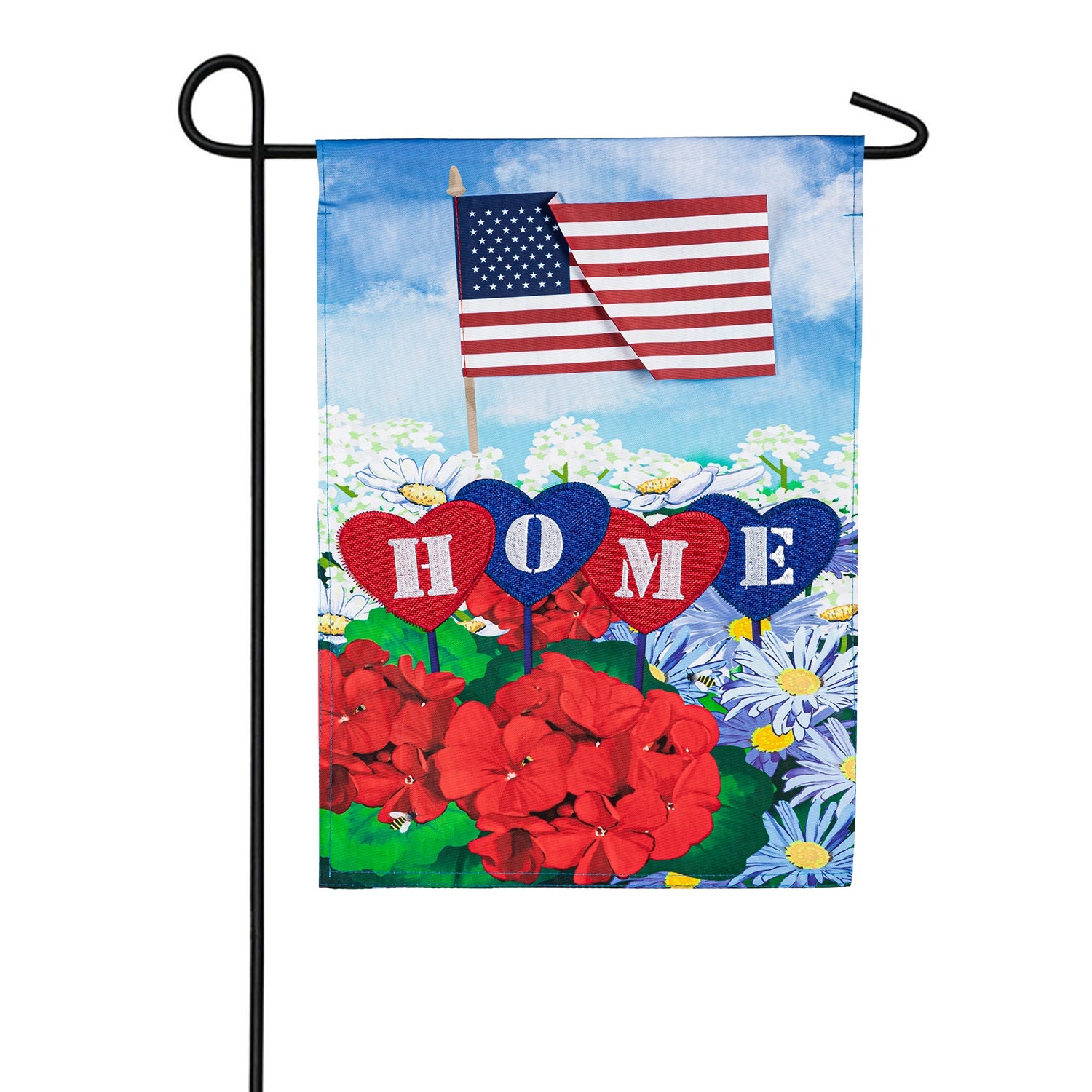 Patriotic Home in Hearts Applique Garden Flag