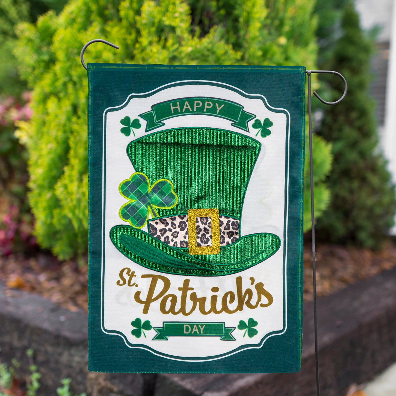 St. Patrick's Day Top Hat Double Appliqued Garden Flag