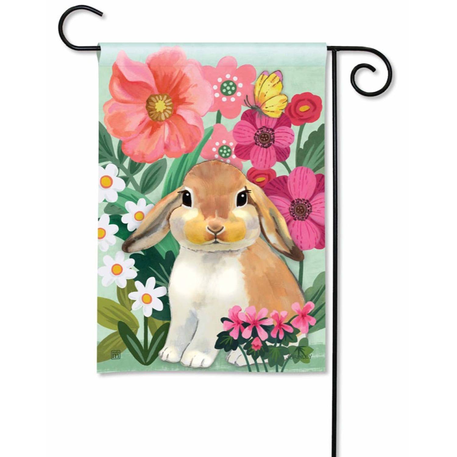 Bunny Love Floral Garden Flag