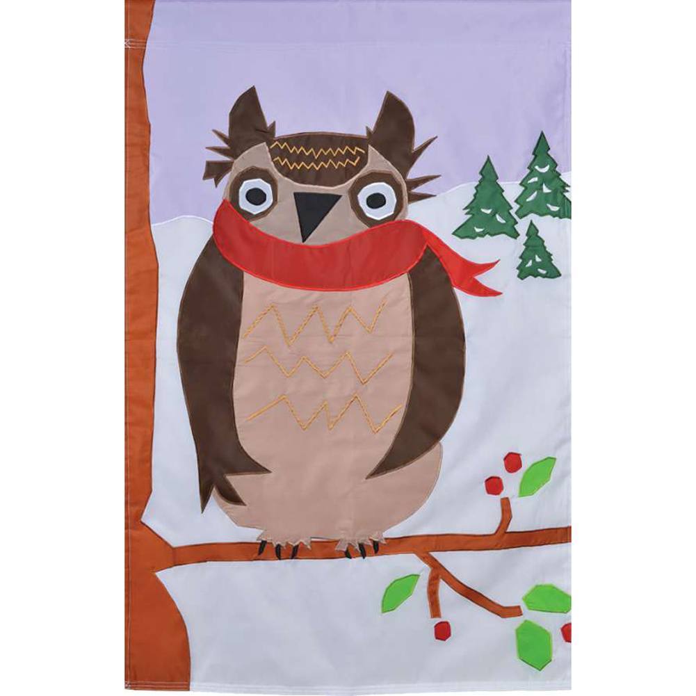 Winter Owl Double Appliqued House Flag