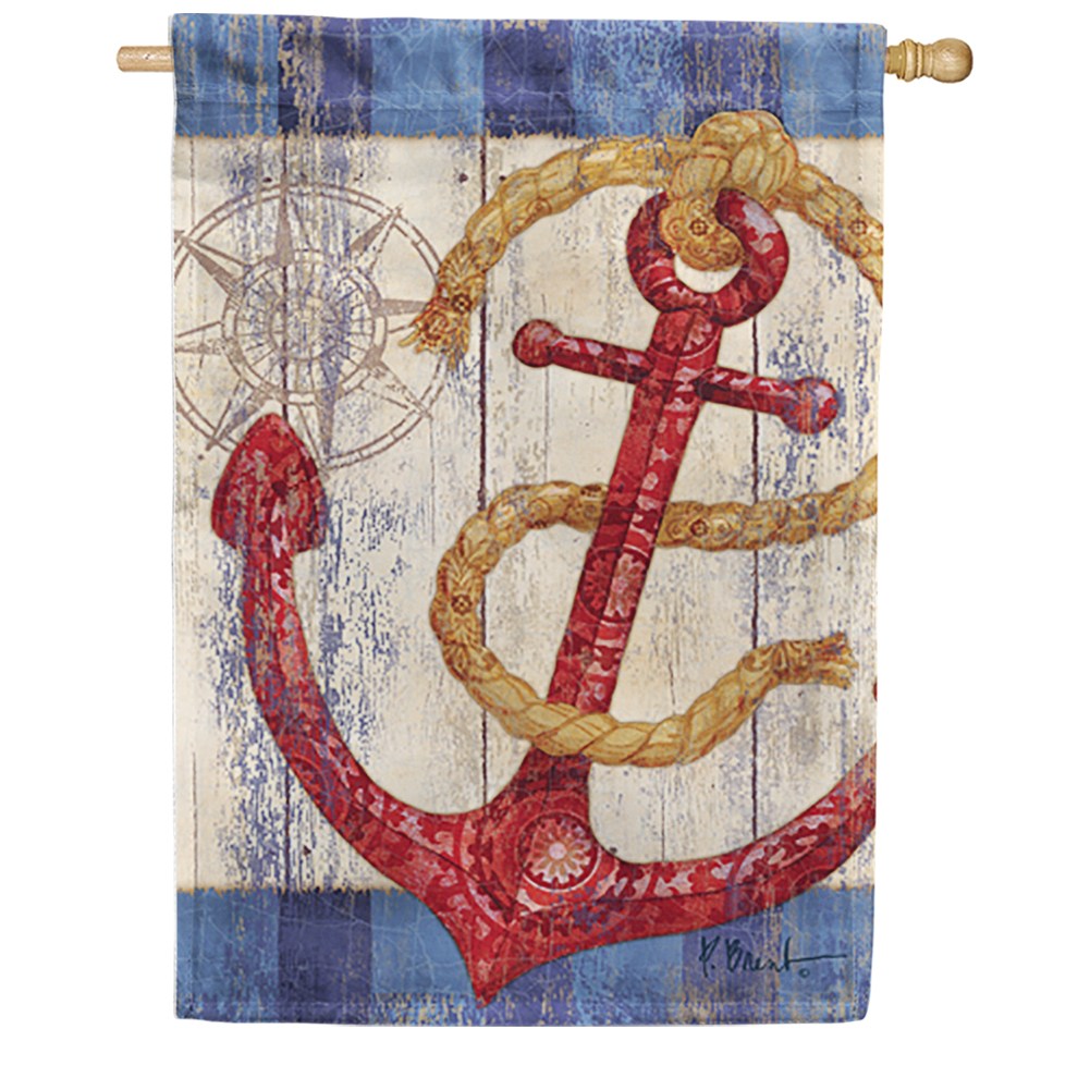 Rustic Anchor And Compass House Flag