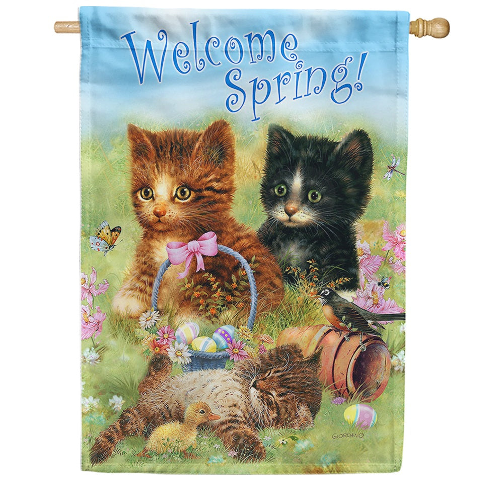 Welcome Spring Kittens House Flag