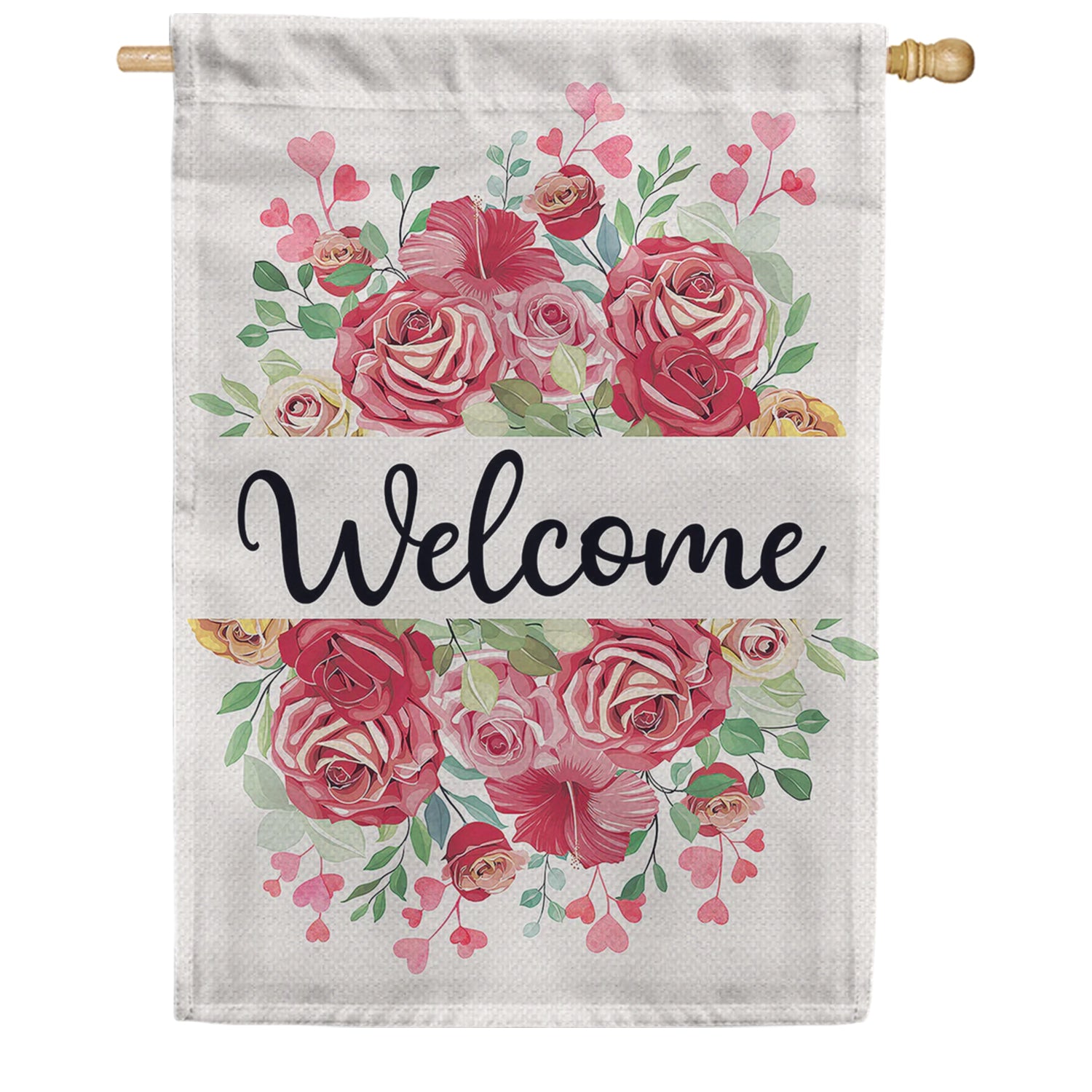 Welcome Hearts and Flowers House Flag