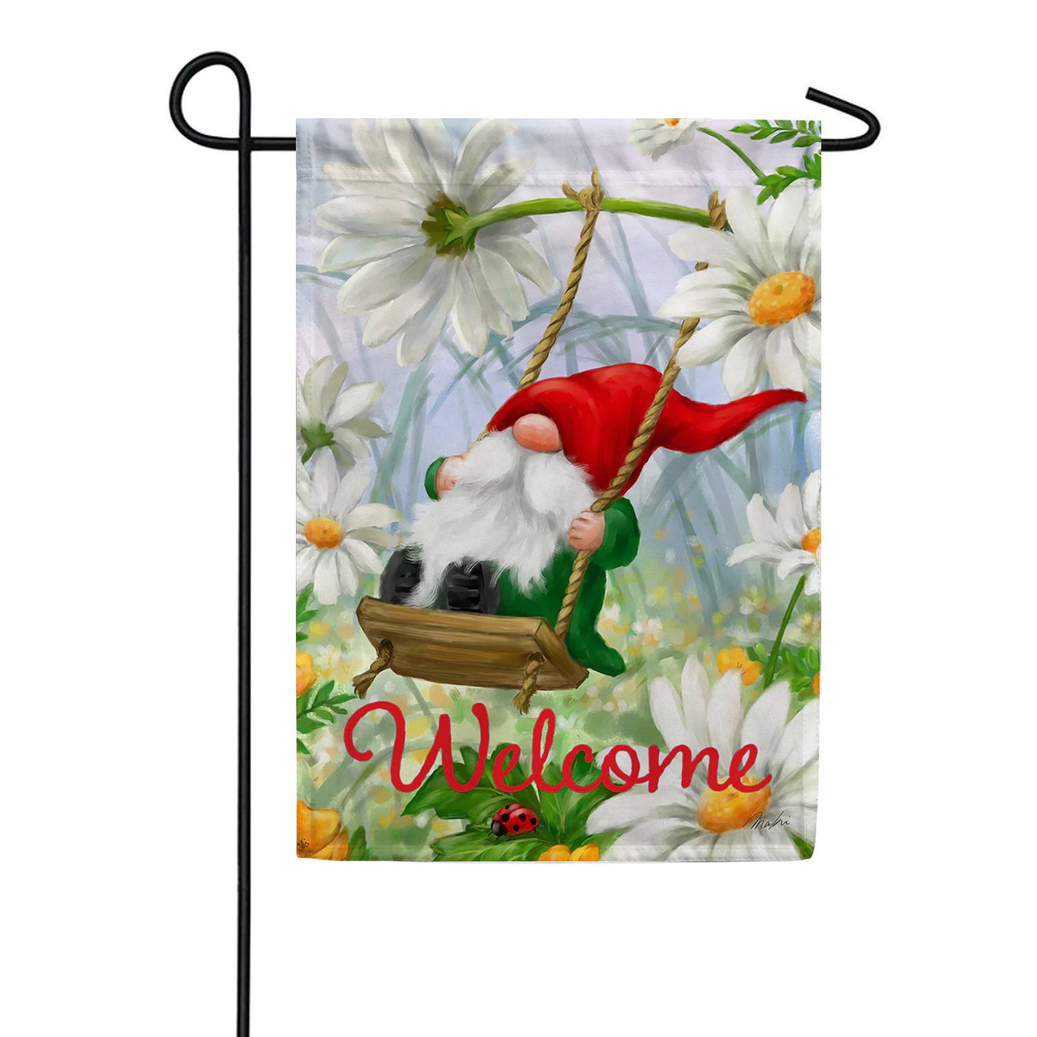 Welcome Swing Gnome Garden Flag