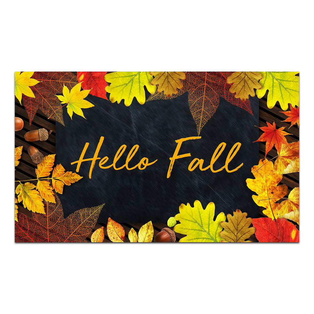 Hello Fall On Black Slate Doormat
