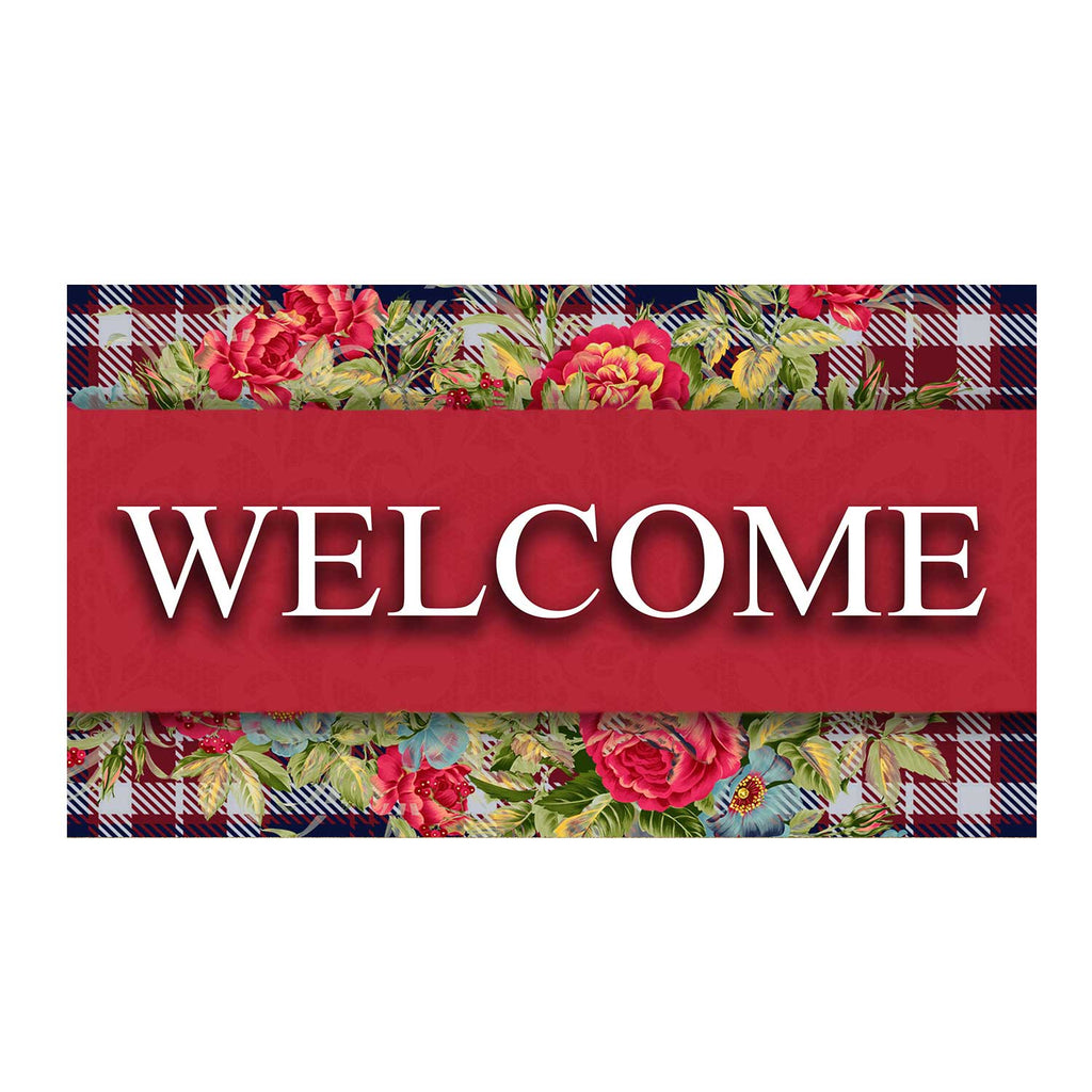 Flowers And Plaid Doormat