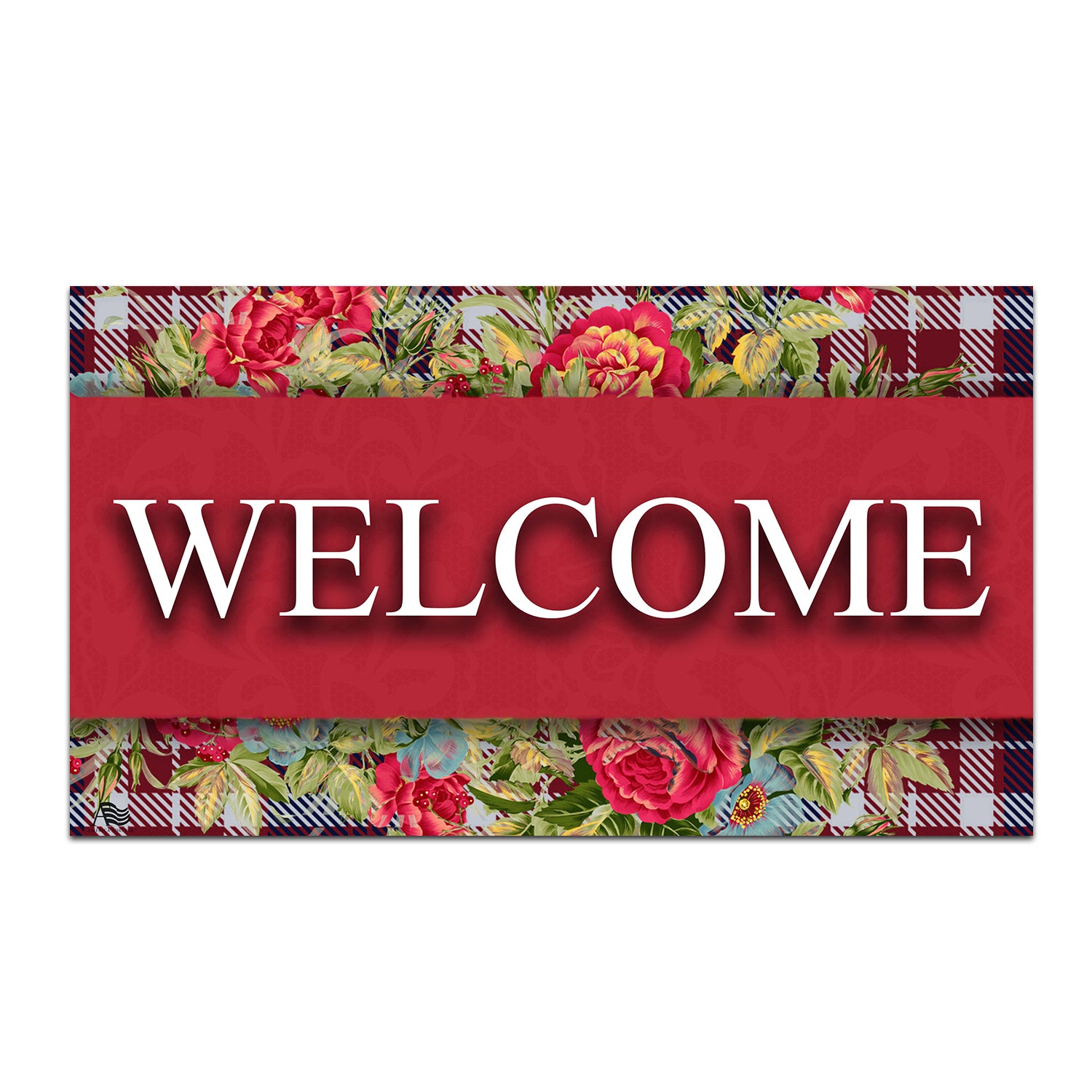 Flowers And Plaid Doormat