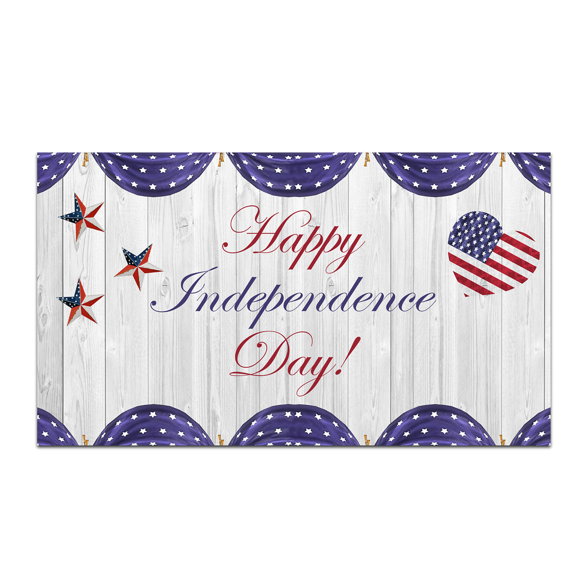 Happy Independence Day On White Wood Doormat