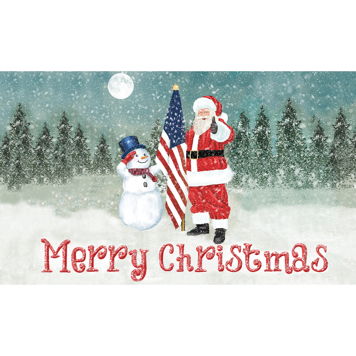 Merry Christmas USA Patriotic Santa Doormat
