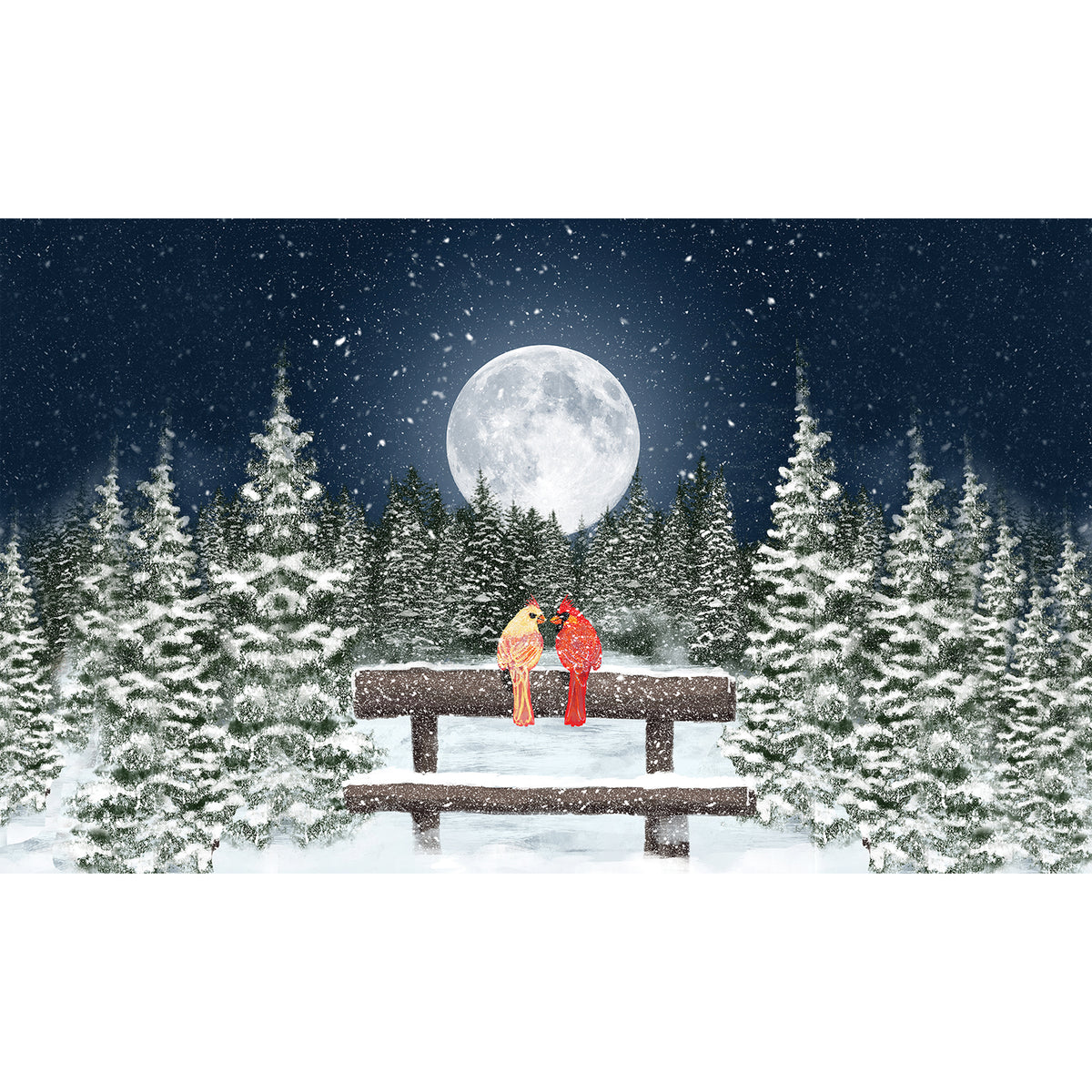 Winter Moon Cardinals on Fence Doormat