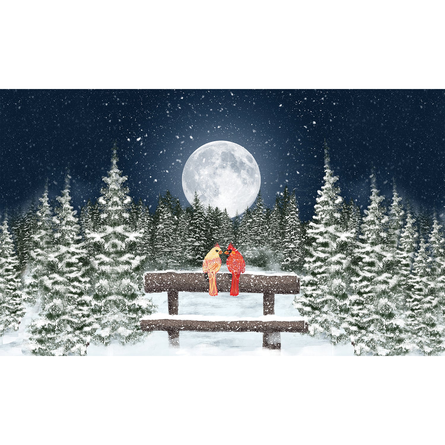Winter Moon Cardinals on Fence Doormat
