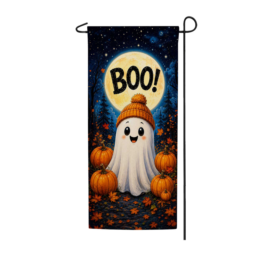 Boo Ghost With Pumpkins Halloween Garden Banner Flag