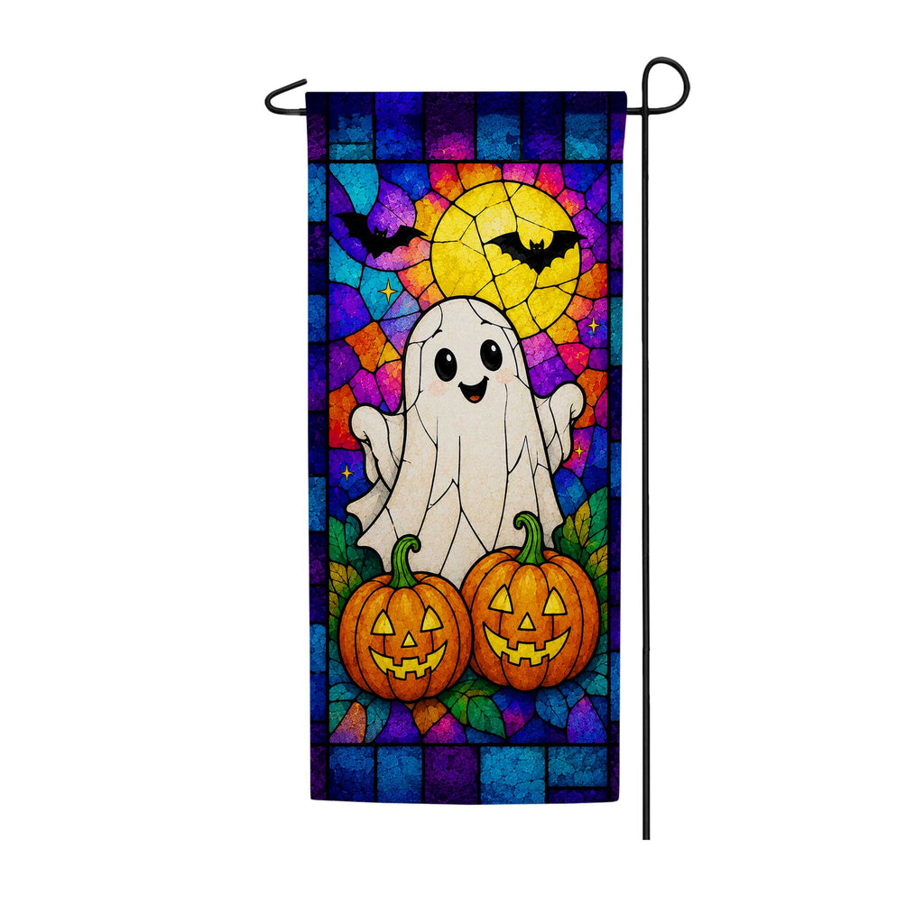Stained Glass Ghost Halloween Garden Banner Flag