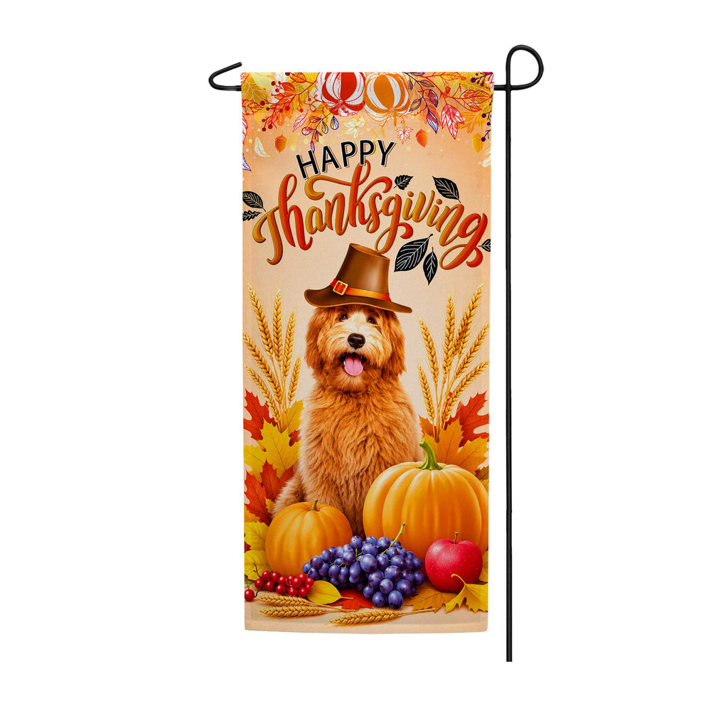 Goldendoodle Happy Thanksgiving Garden Banner Flag
