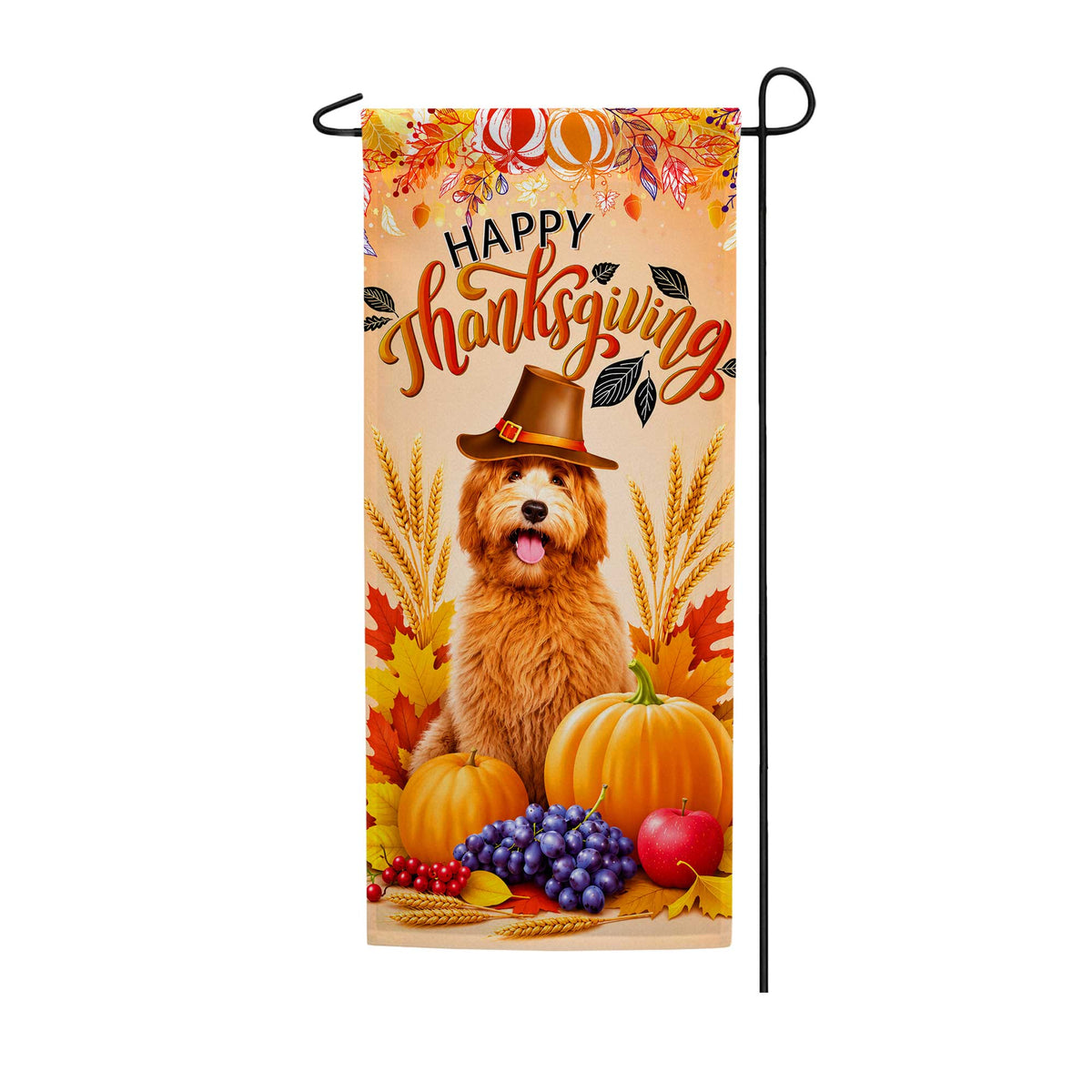 Goldendoodle Happy Thanksgiving Garden Banner Flag
