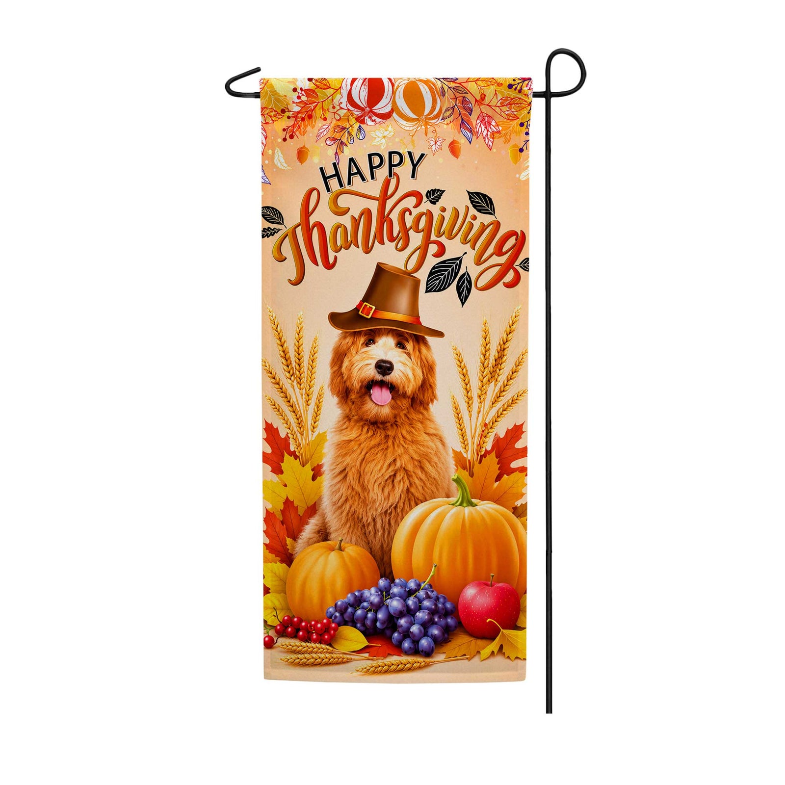 Goldendoodle Happy Thanksgiving Garden Banner Flag
