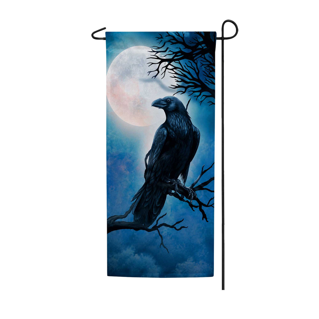 Raven In Moonlight Garden Banner Flag