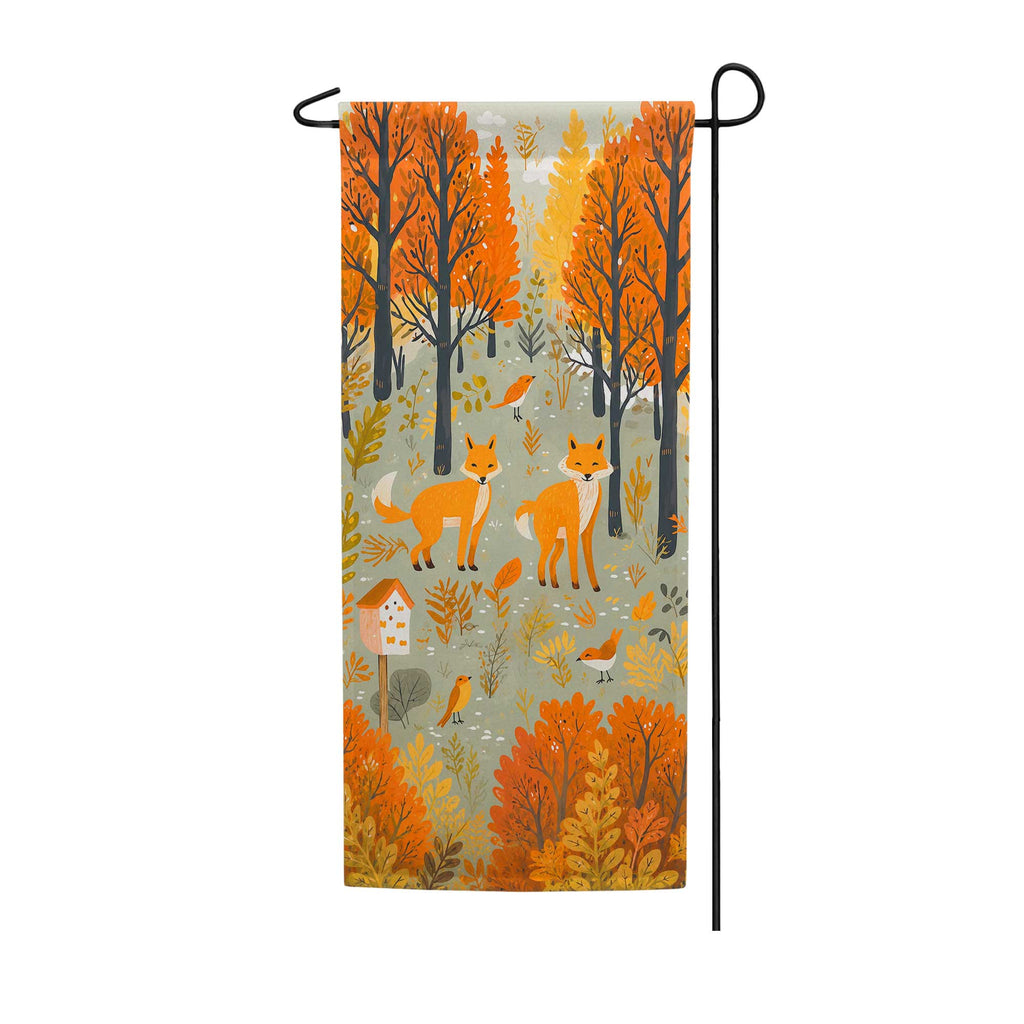 Foxes In Fall Forest Garden Banner Flag