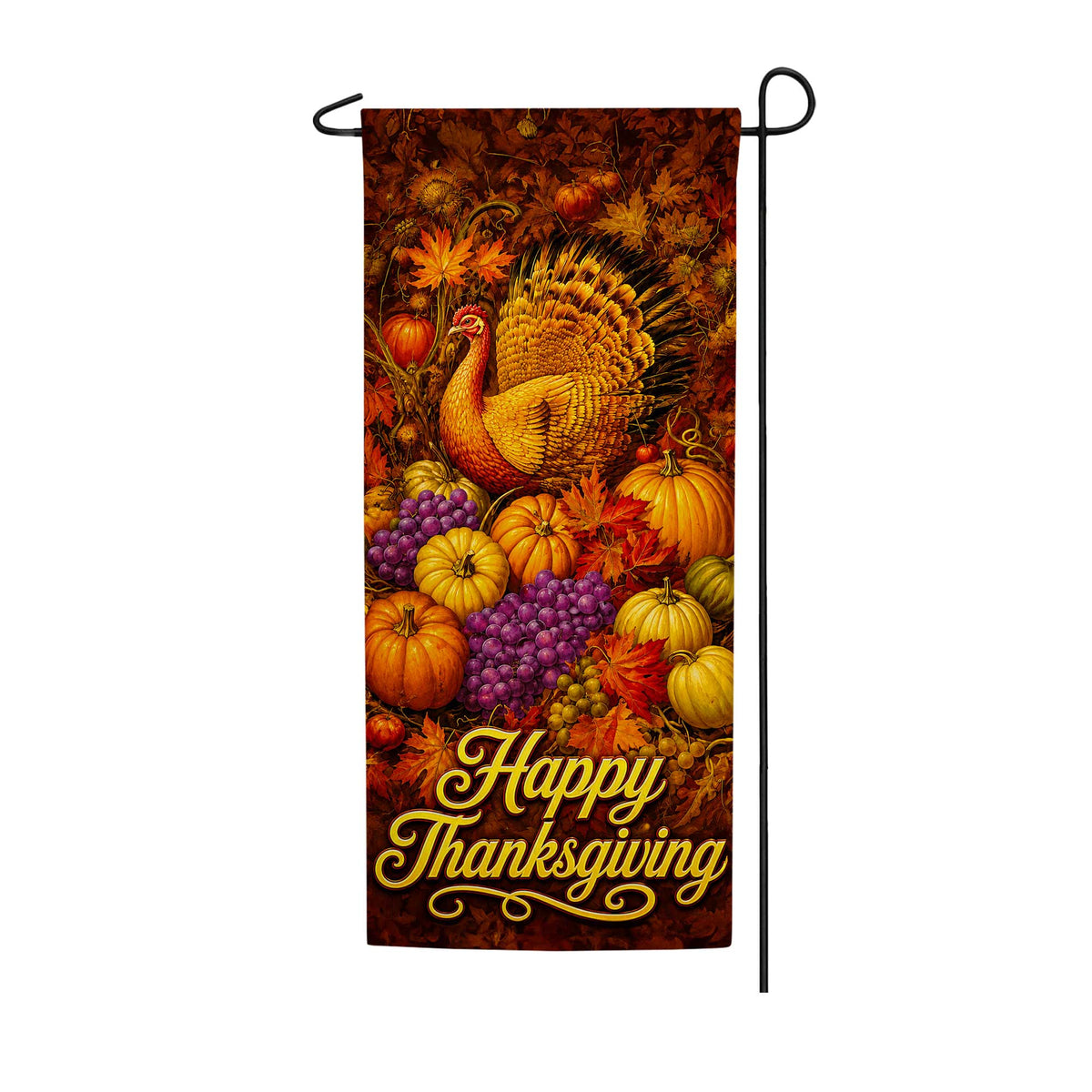 Happy Thanksgiving Turkey with Autumn Harvest Garden Banner Flag 