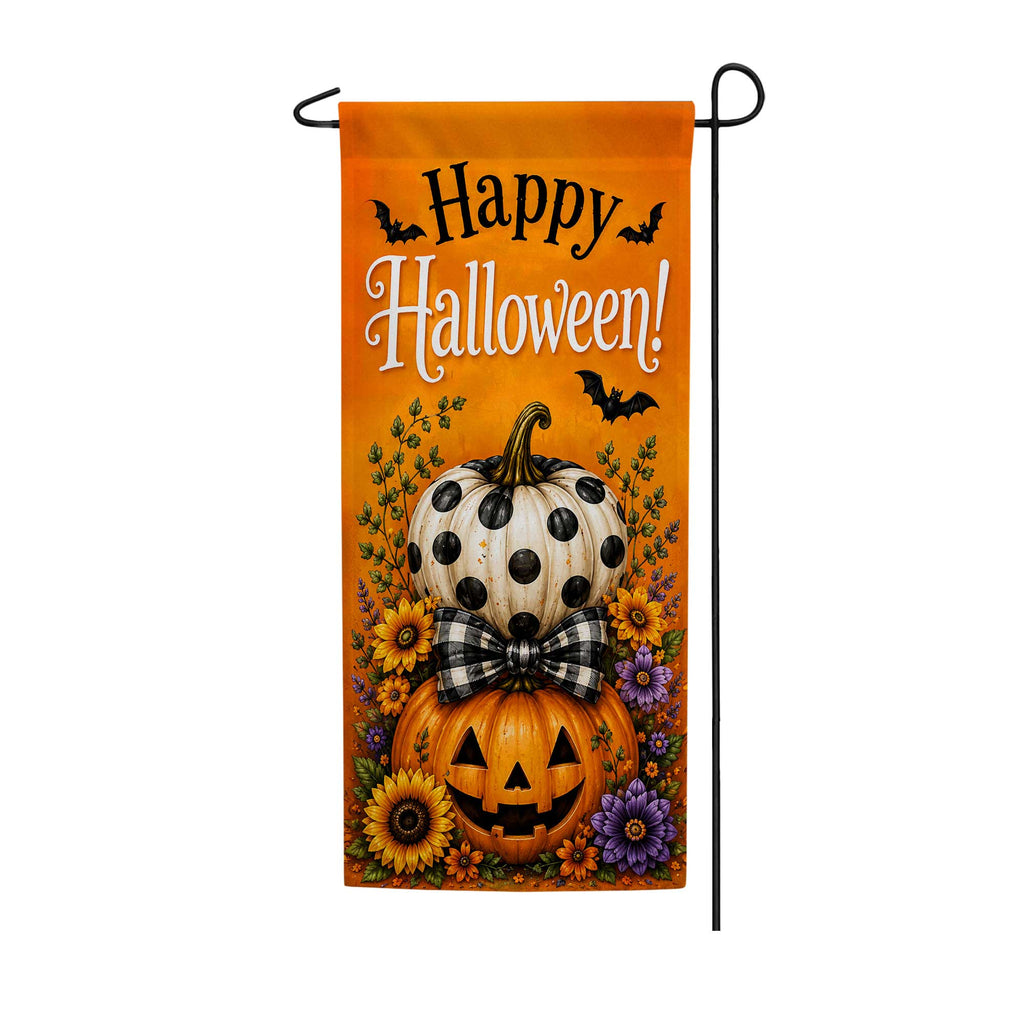 Happy Halloween Stacked Pumpkins Garden Banner Flag