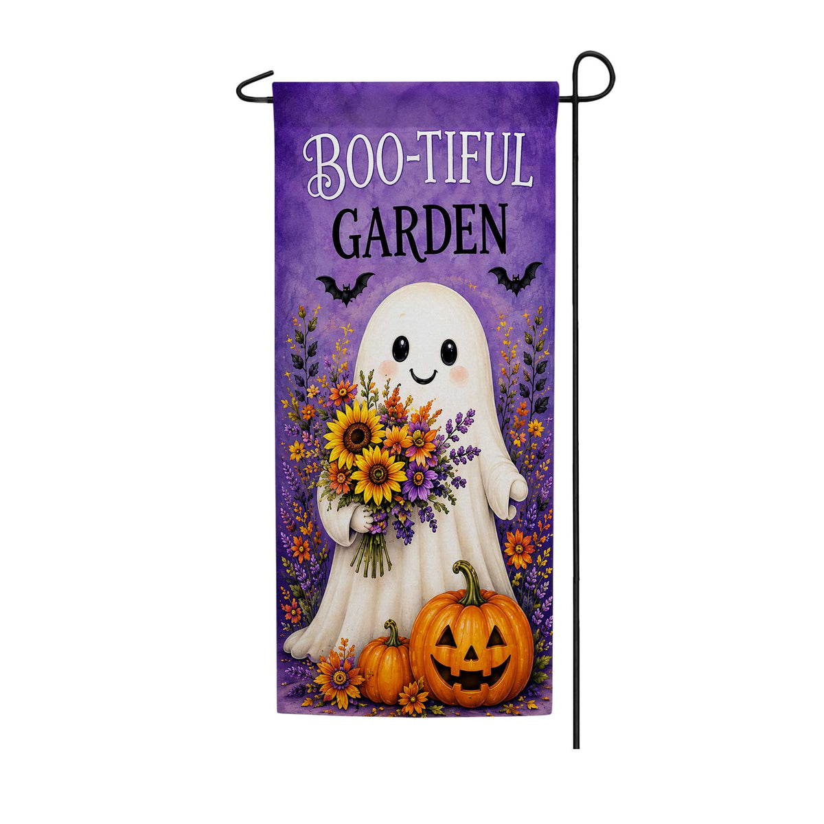 Boo-tiful Garden Ghost Floral Halloween Garden Banner Flag