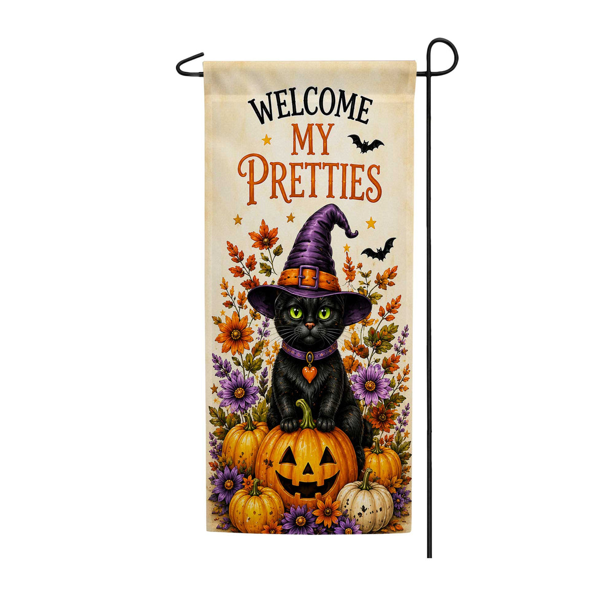 Welcome My Pretties Black Cat Halloween Garden Banner Flag