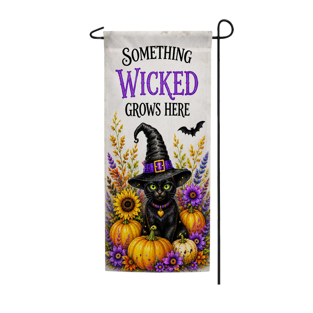 Something Wicked Grows Here Black Cat Garden Banner Flag