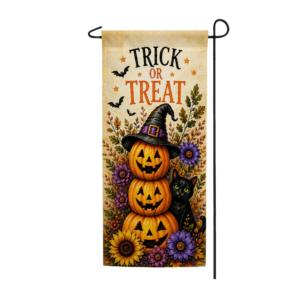 Trick or Treat Stacked Pumpkins Halloween Garden Banner Flag