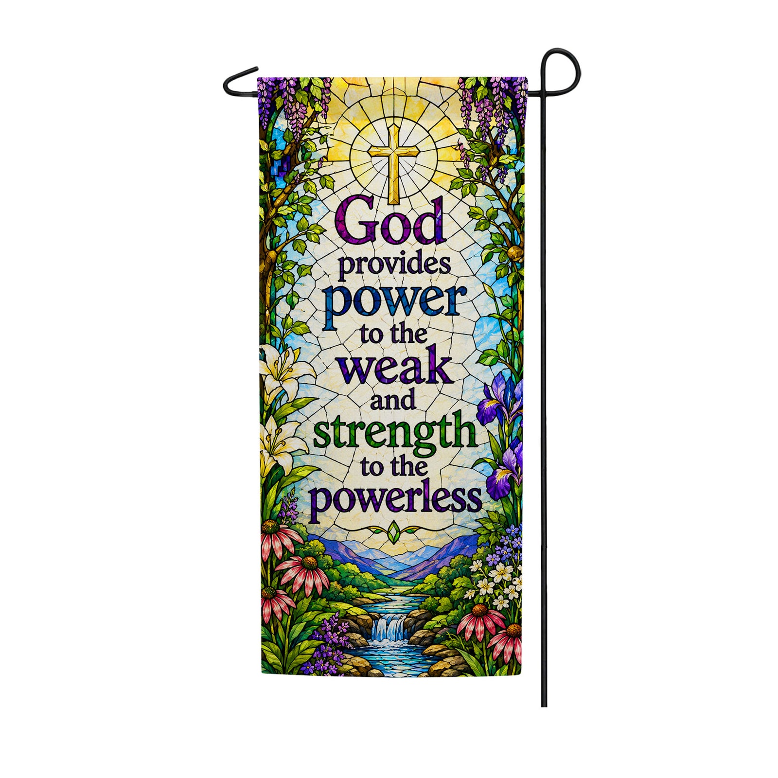 Stained Glass Cross Inspirational Double Sided Banner Garden Flag 12.5" x 28"