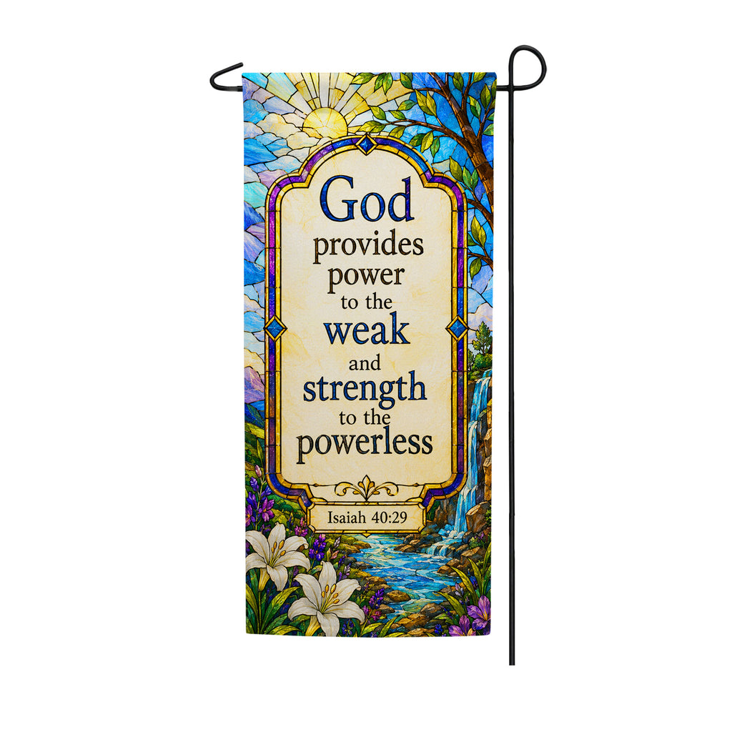 Isaiah 40:29 Stained Glass Religious Double Sided Banner Garden Flag 12.5" x 28"