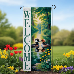 Welcome Merganser Ducks Double Sided Garden Banner Flag 12.5 x 28 inch