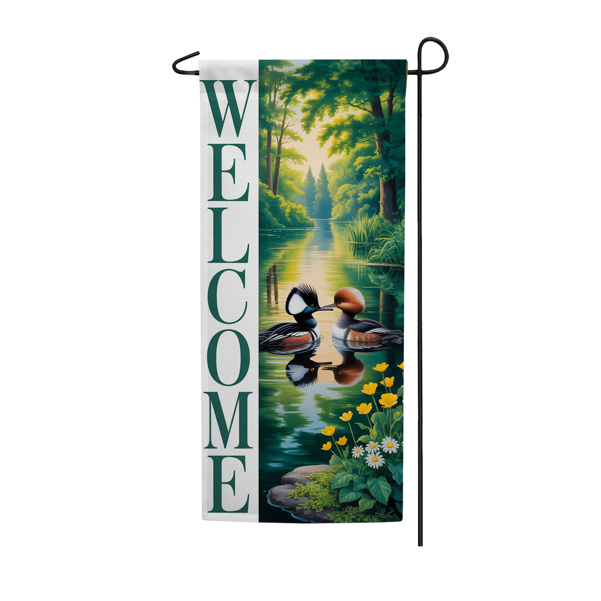 Welcome Merganser Ducks Double Sided Garden Banner Flag 12.5 x 28 inch
