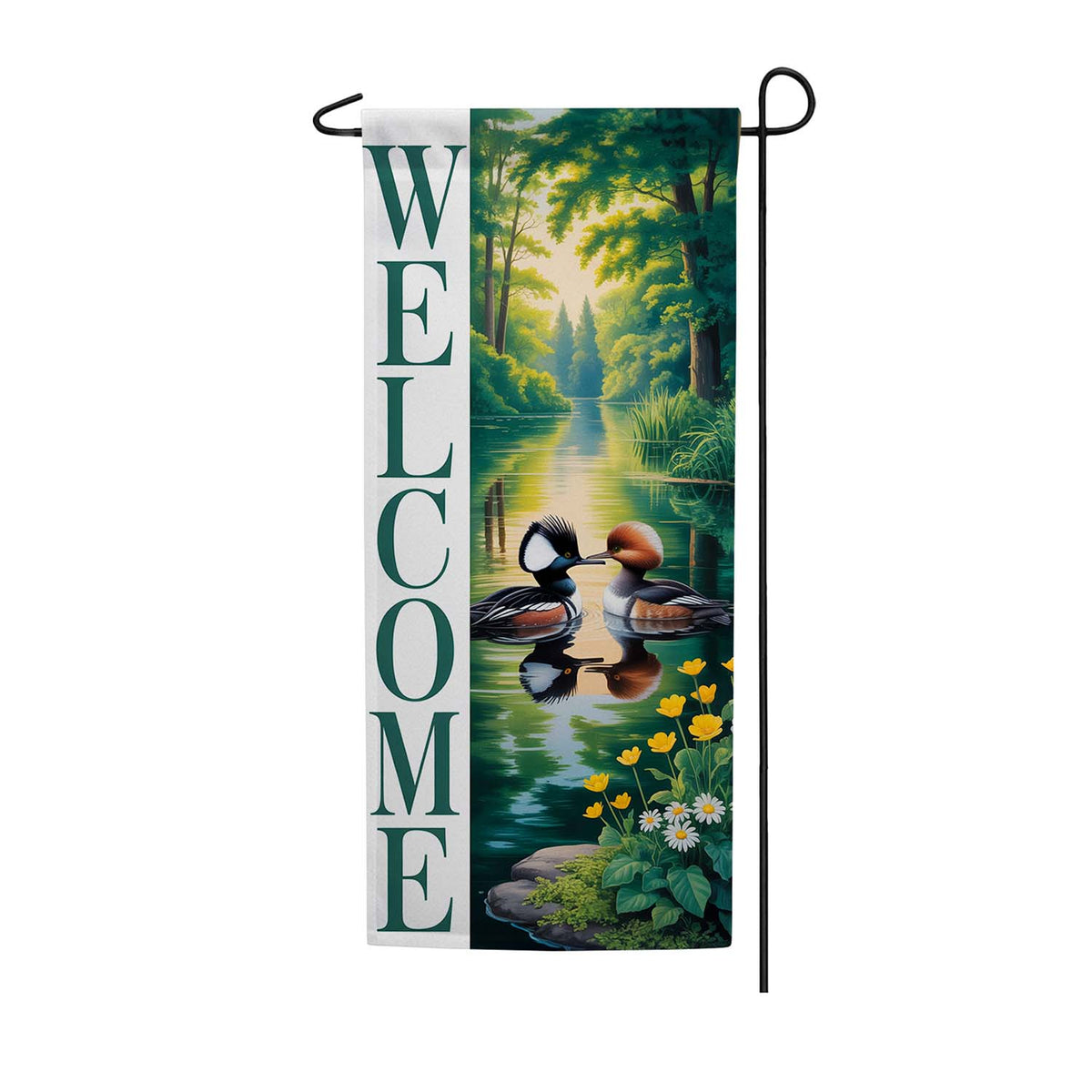 Welcome Merganser Ducks Double Sided Garden Banner Flag 12.5 x 28 inch