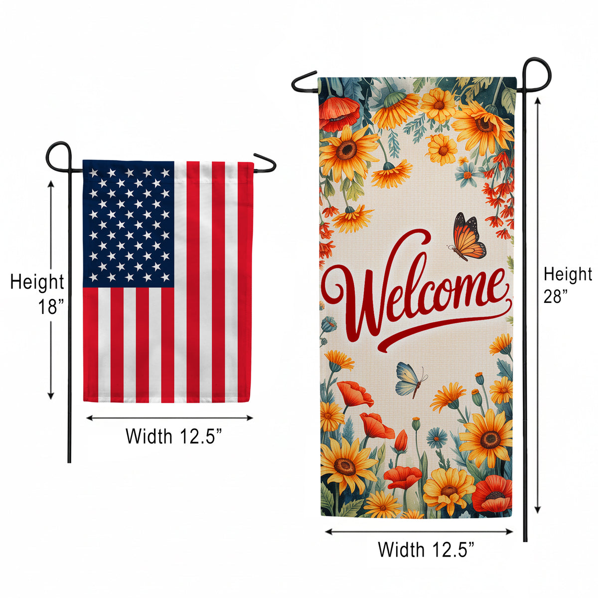 Welcome Sunflower Butterfly Double Sided Garden Banner Flag 12.5 x 28 inch