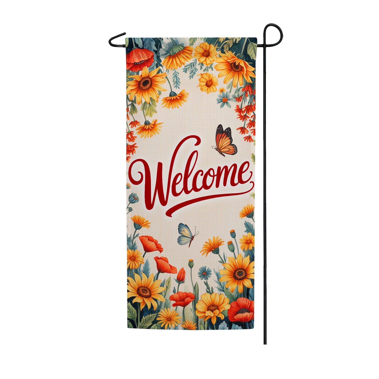 Welcome Sunflower Butterfly Double Sided Garden Banner Flag 12.5 x 28 inch
