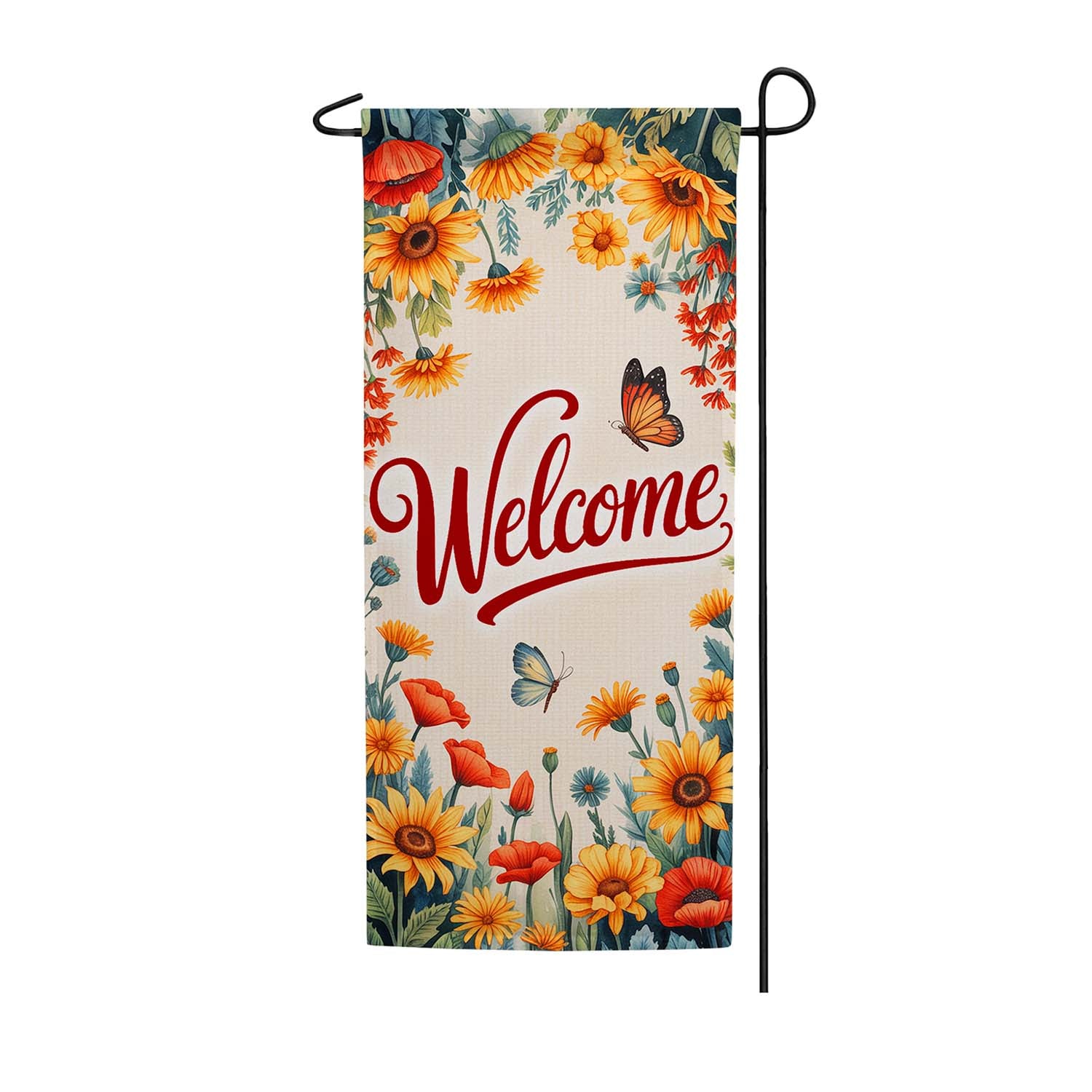 Welcome Sunflower Butterfly Double Sided Garden Banner Flag 12.5 x 28 inch