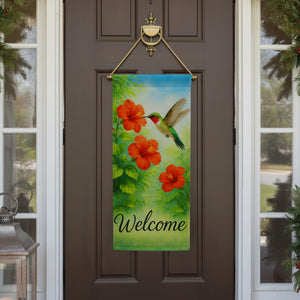 Welcome Hummingbird Hibiscus Double Sided Garden Banner Flag 12.5 x 28 inch
